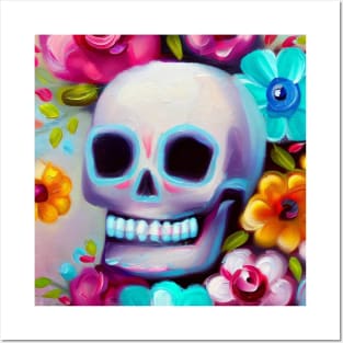 Skull and flowers Posters and Art